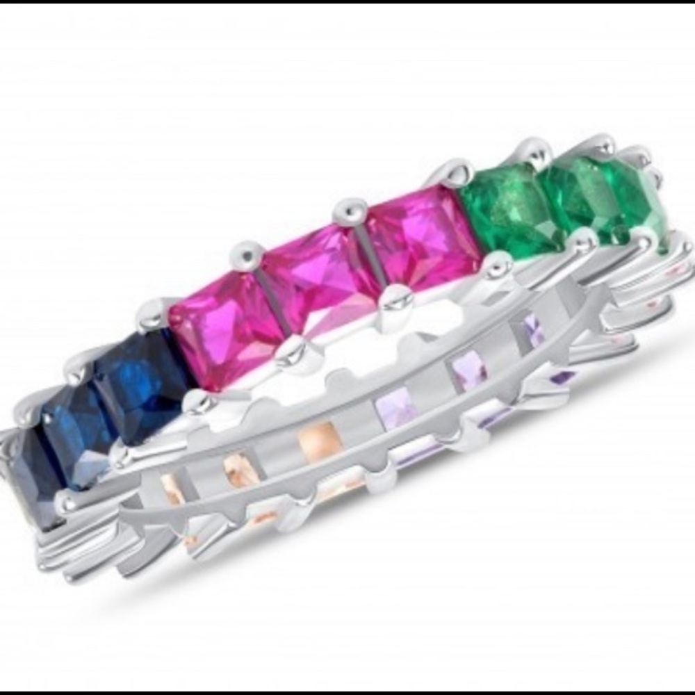 Sterling silver square CZ Eternity Wedding Band